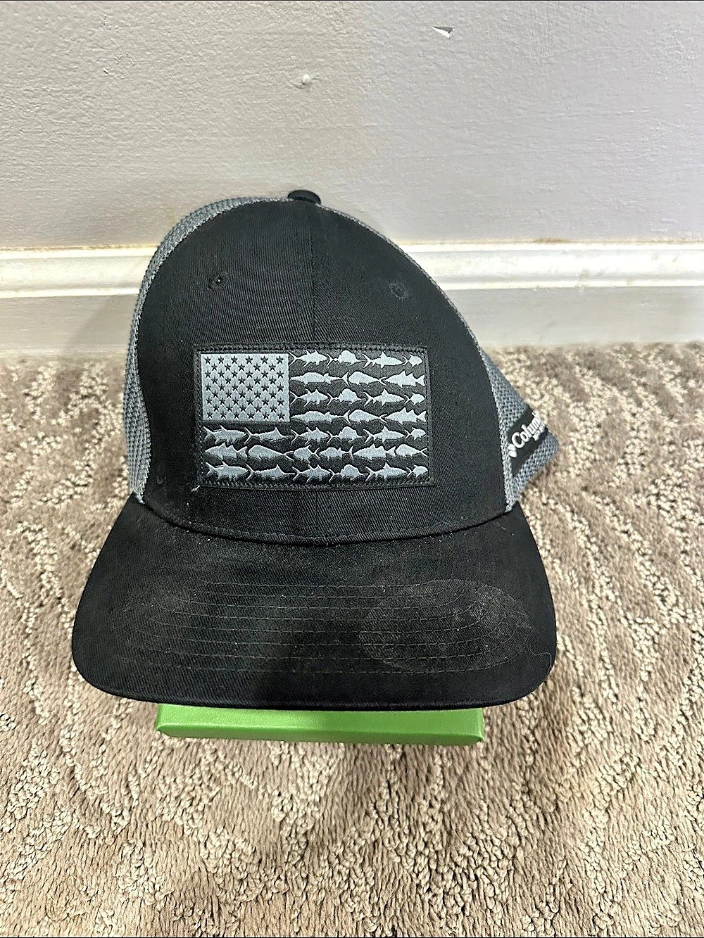 Columbia PFG Fish Flag Mesh Ball Cap Black & Gray